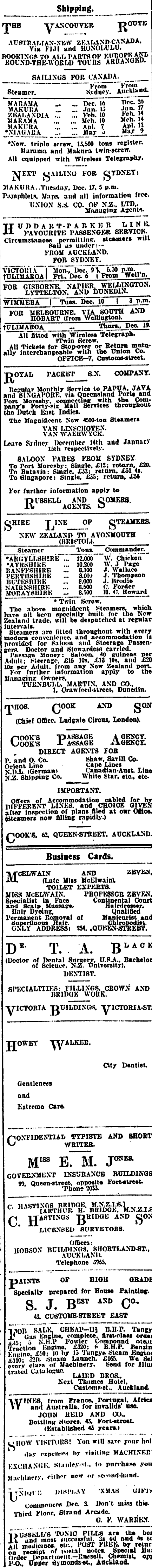 Papers Past Newspapers New Zealand Herald 27 November 1912 Page 1 Advertisements Column 4