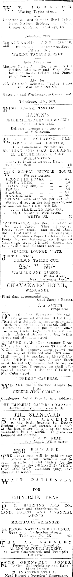 Papers Past Newspapers New Zealand Times 29 January 1908 Page 1 Advertisements Column 2