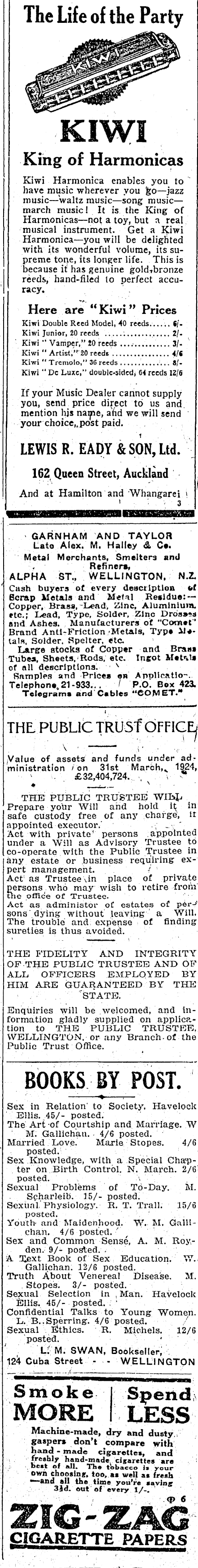 Papers Past | Newspapers | NZ Truth | 21 February 1925 | Page 4  Advertisements Column 2