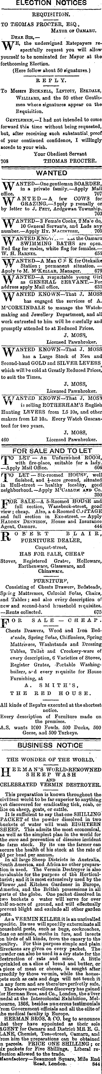 Papers Past | Newspapers | Oamaru Mail | 7 November 1884 | Page 4  Advertisements Column 3