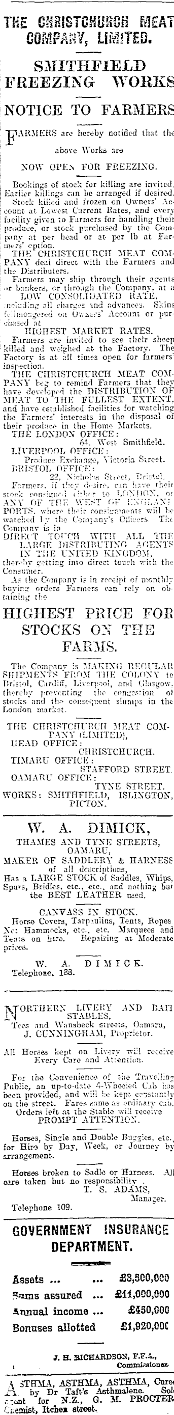 Papers Past Newspapers Oamaru Mail 18 April 1905 Page 1 Advertisements Column 2