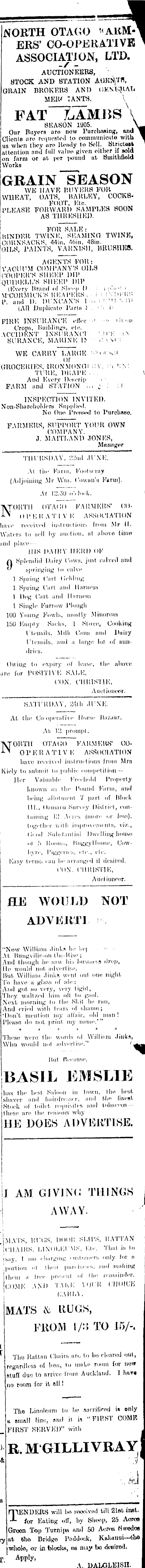 Papers Past Newspapers Oamaru Mail 19 June 1905 Page 3 Advertisements Column 8