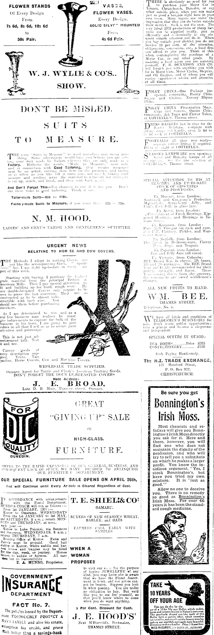 Papers Past Newspapers Oamaru Mail 26 April 1909 Page 1 Advertisements Column 1