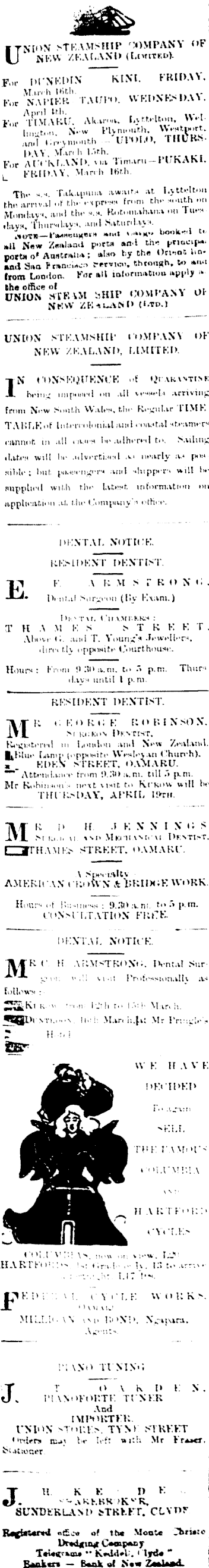 Papers Past Newspapers Oamaru Mail 14 March 1900 Page 2 Advertisements Column 1