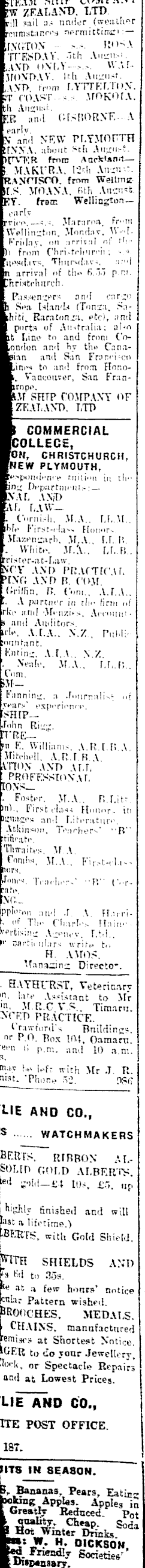 Papers Past Newspapers Oamaru Mail 30 July 1919 Page 3 Advertisements Column 1