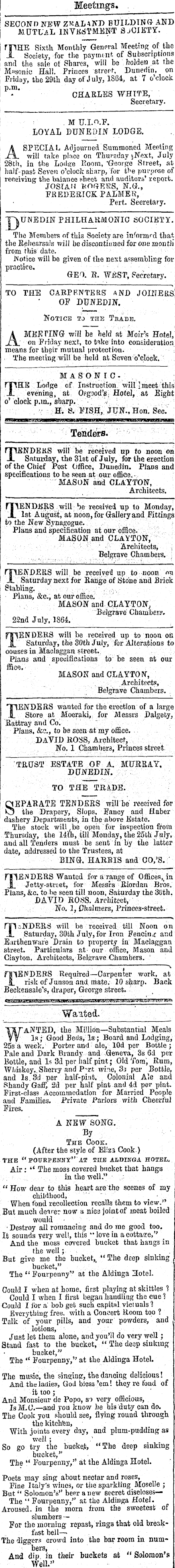 Papers Past Newspapers Otago Daily Times 27 July 1864 Page 2 Advertisements Column 6