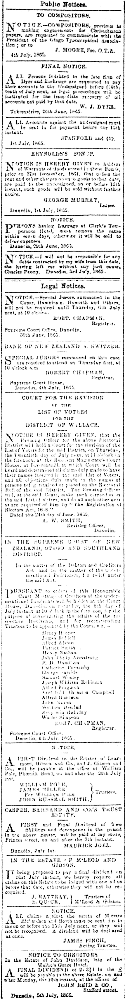 Papers Past Newspapers Otago Daily Times 5 July 1865 Page 3 Advertisements Column 3