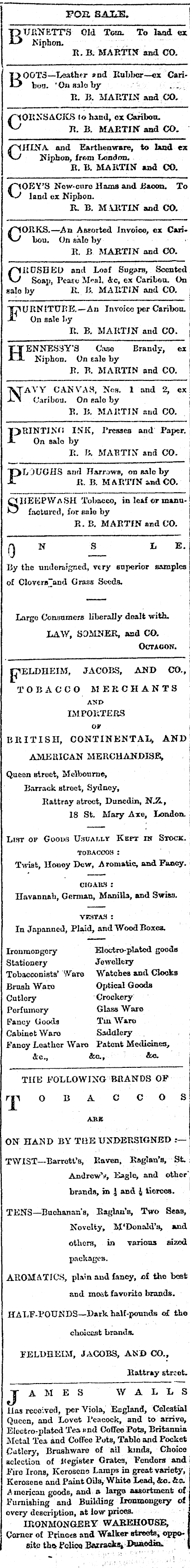 Papers Past Newspapers Otago Daily Times 22 June 1868 Page 8 Advertisements Column 2