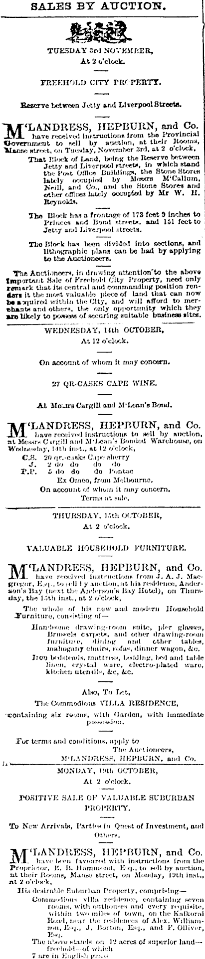 Papers Past Newspapers Otago Daily Times 13 October 1868 Page 4 Advertisements Column 1