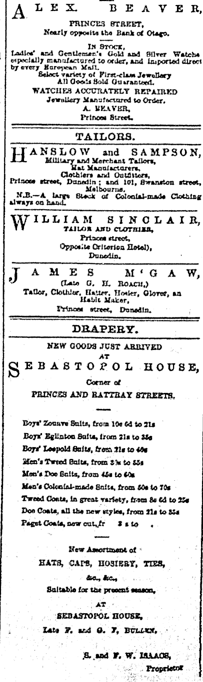 Papers Past Newspapers Otago Daily Times 5 January 1869 Page 1 Advertisements Column 5