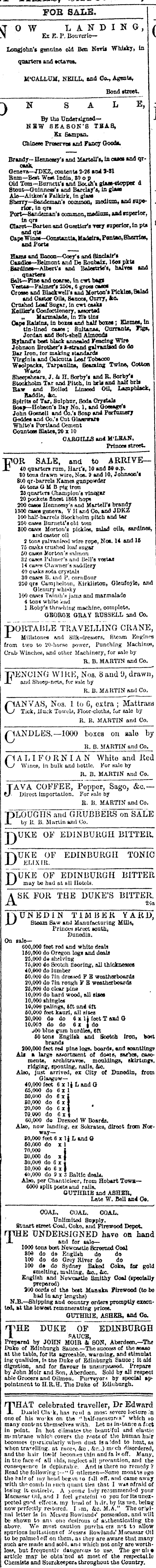 Papers Past Newspapers Otago Daily Times 1 May 1869 Page 4 Advertisements Column 4