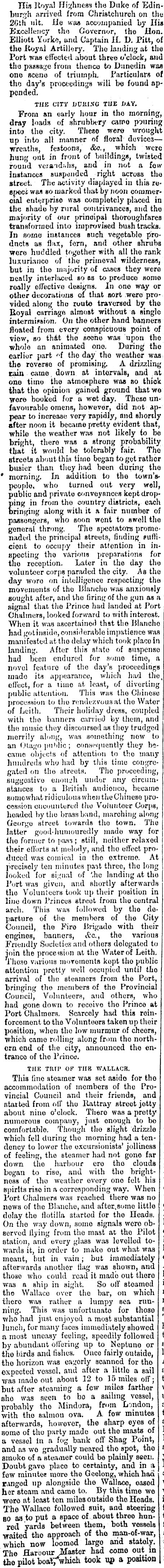 Papers Past Newspapers Otago Daily Times 12 May 1869 THE DUKE OF EDINBURGH IN OTAGO.