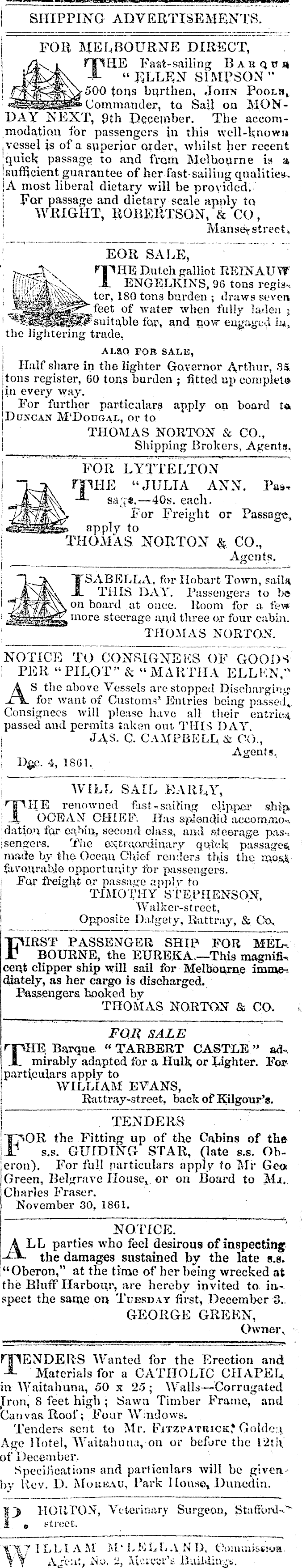 Papers Past | Newspapers | Otago Daily Times | 4 December 1861 | Page 2  Advertisements Column 2