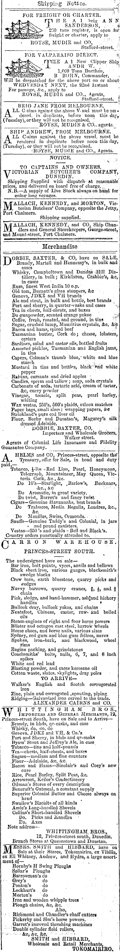 Papers Past Newspapers Otago Daily Times 21 April 1863 Page 1 Advertisements Column 3
