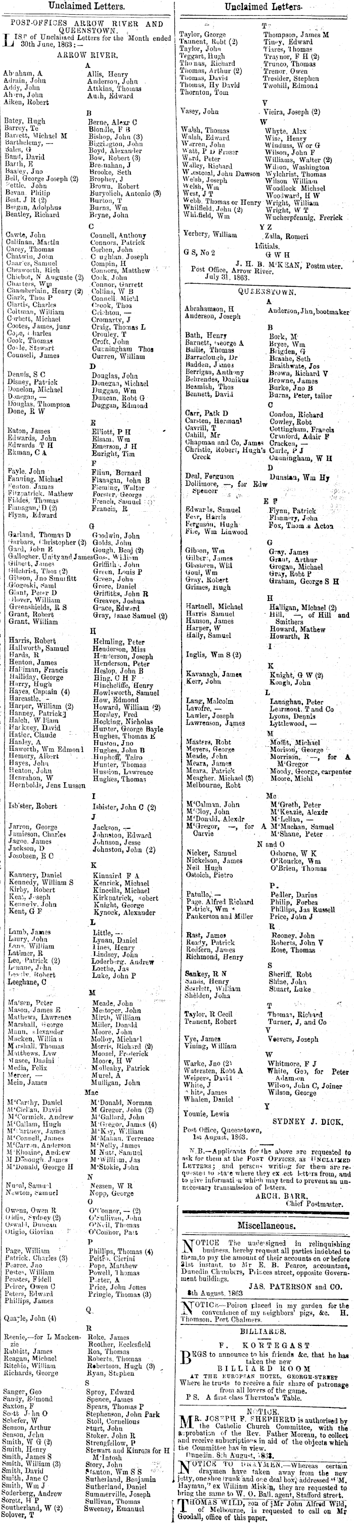 Papers Past Newspapers Otago Daily Times 11 August 1863 Page 6 Advertisements Column 2