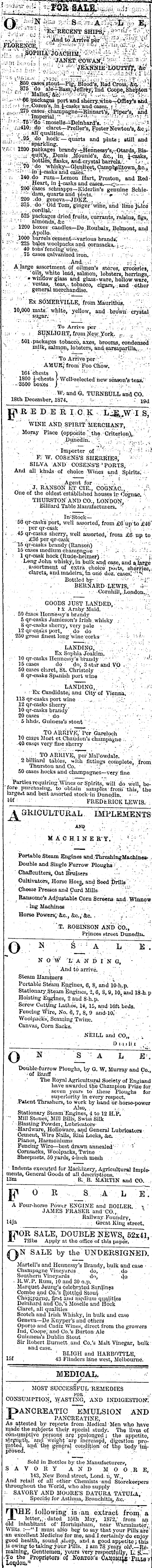 Papers Past Newspapers Otago Daily Times 6 March 1875 Page 6 Advertisements Column 1