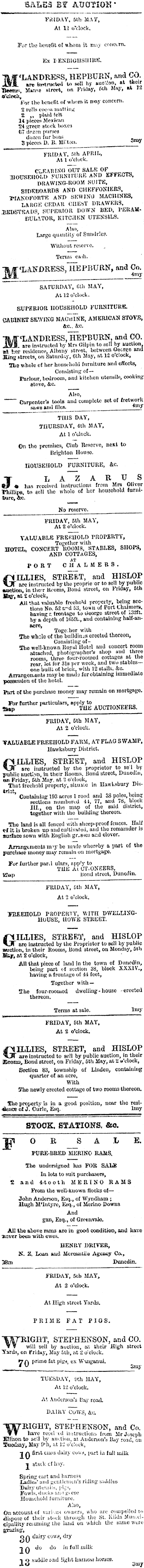 Papers Past Newspapers Otago Daily Times 4 May 1876 Page 4 Advertisements Column 1