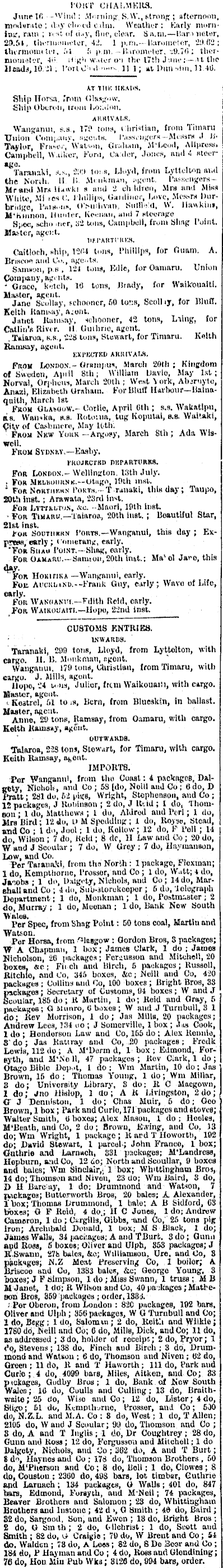 Papers Past | Newspapers | Otago Daily Times | 17 June 1876 | SHIPPING.