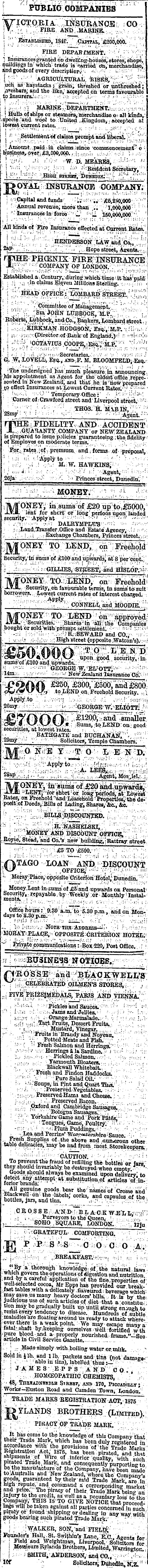 Papers Past Newspapers Otago Daily Times 2 June 1877 Page 4 Advertisements Column 5