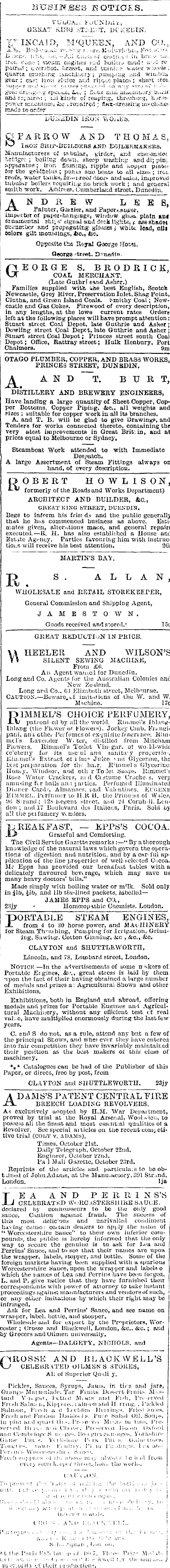 Papers Past Newspapers Otago Daily Times 29 October 1870 Page 4 Advertisements Column 5