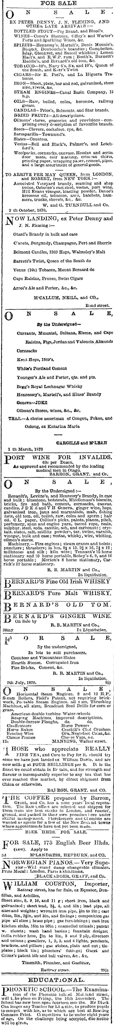 Papers | Newspapers | Otago Daily Times 14 December 1870 | Page 4 Advertisements Column 4