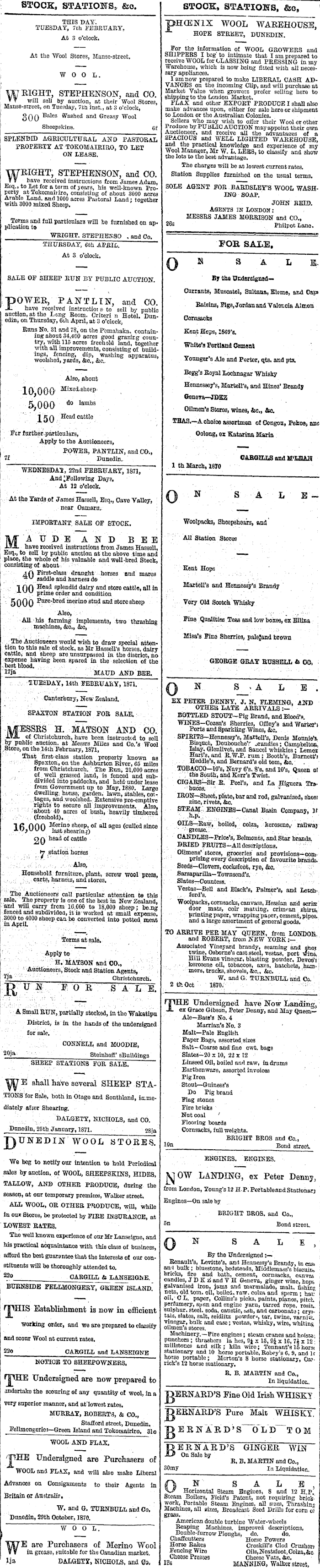 Papers Past Newspapers Otago Daily Times 7 February 1871 Page 4 Advertisements Column 3