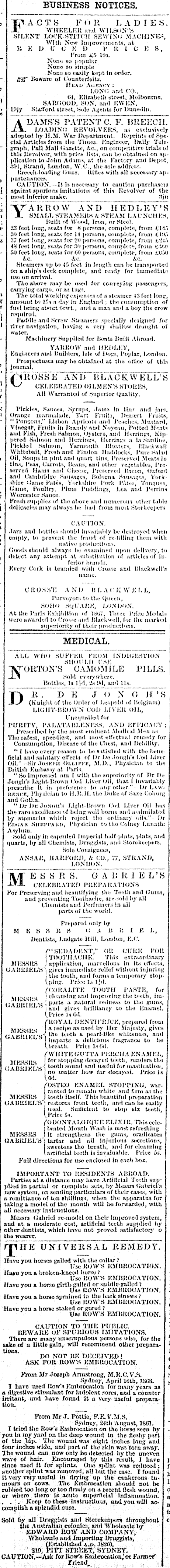 Papers Past Newspapers Otago Daily Times 2 September 1871 Page 4 Advertisements Column 5