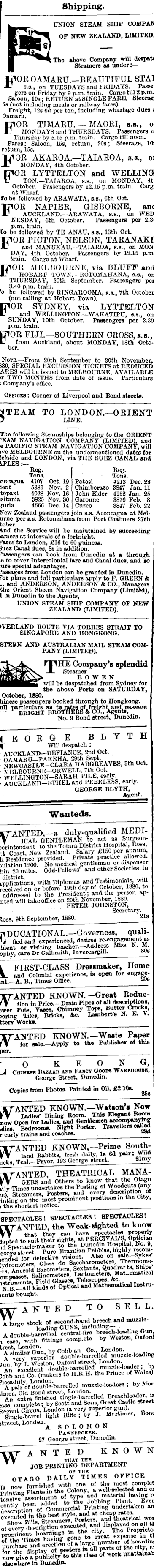 Papers Past Newspapers Otago Daily Times 30 September 10 Page 1 Advertisements Column 2