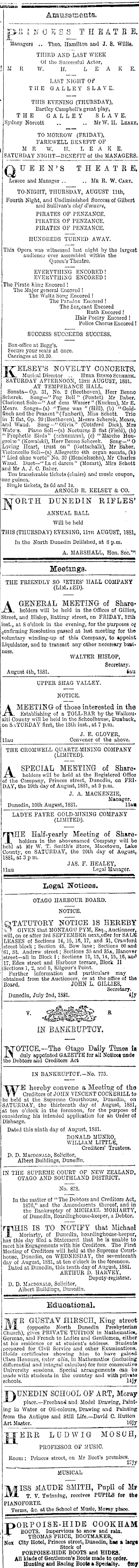 Papers Past Newspapers Otago Daily Times 11 August 11 Page 1 Advertisements Column 9