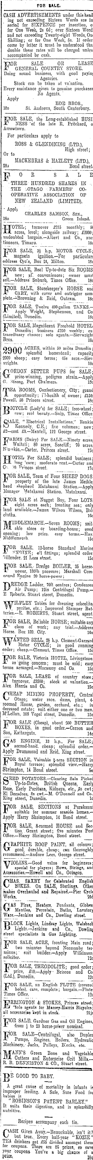 Papers Past | Newspapers | Otago Daily Times | 18 October 1907 | Page 1  Advertisements Column 6