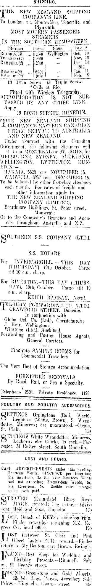 Papers Past Newspapers Otago Daily Times 19 October 1911 Page 1 Advertisements Column 3