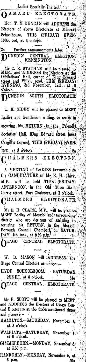 Papers Past Newspapers Otago Daily Times 3 November 1911 Page 1 Advertisements Column 8