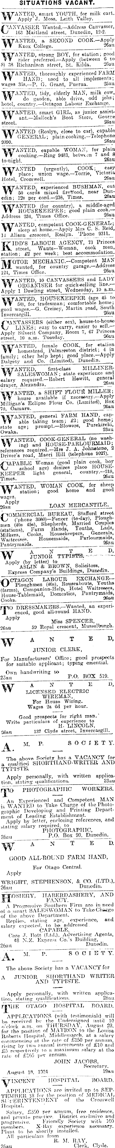 Papers Past Newspapers Otago Daily Times 26 August 1924 Page 1 Advertisements Column 4