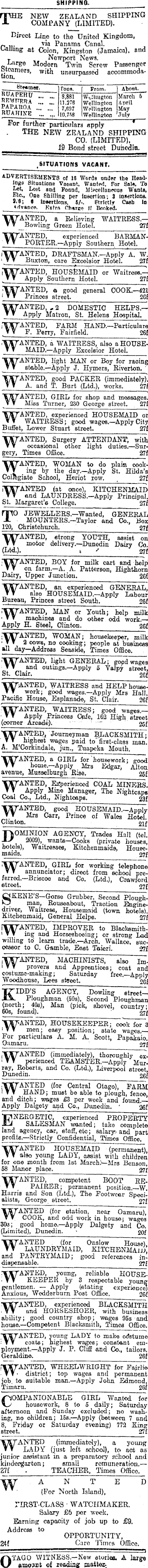Papers Past | Newspapers | Otago Daily Times | 27 February 1920 | Page 1  Advertisements Column 3