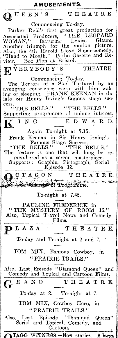 Papers Past | Newspapers | Otago Daily Times | 21 October 1921 | Page 1  Advertisements Column 6