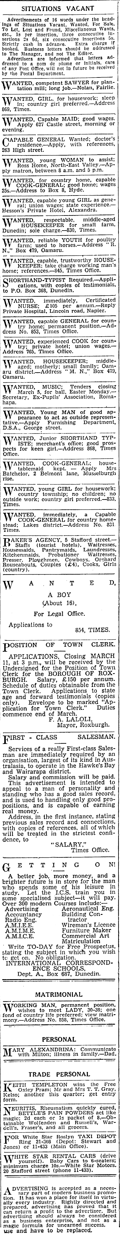 Papers Past Newspapers Otago Daily Times 24 February 1937 Page 1 Advertisements Column 4