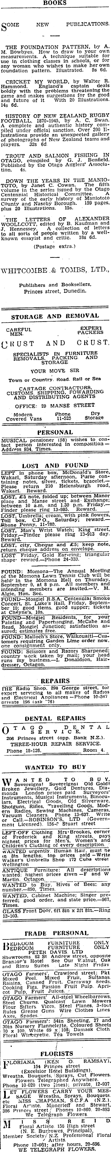 Papers Past Newspapers Otago Daily Times 6 September 1948 Page 1 Advertisements Column 2