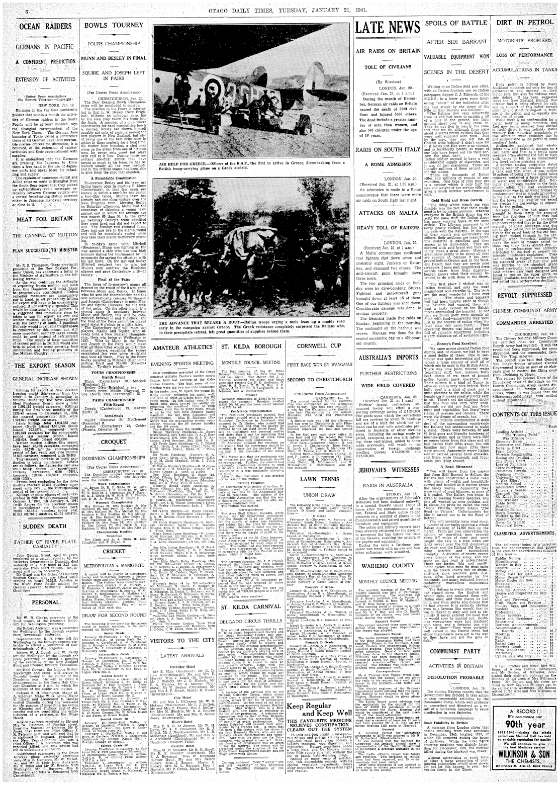 Papers Past Newspapers Otago Daily Times 21 January 1941 Page 6