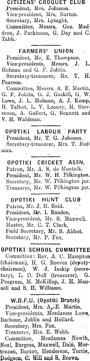 Papers Past Newspapers Opotiki News 12 November 1940 Opotiki Directory