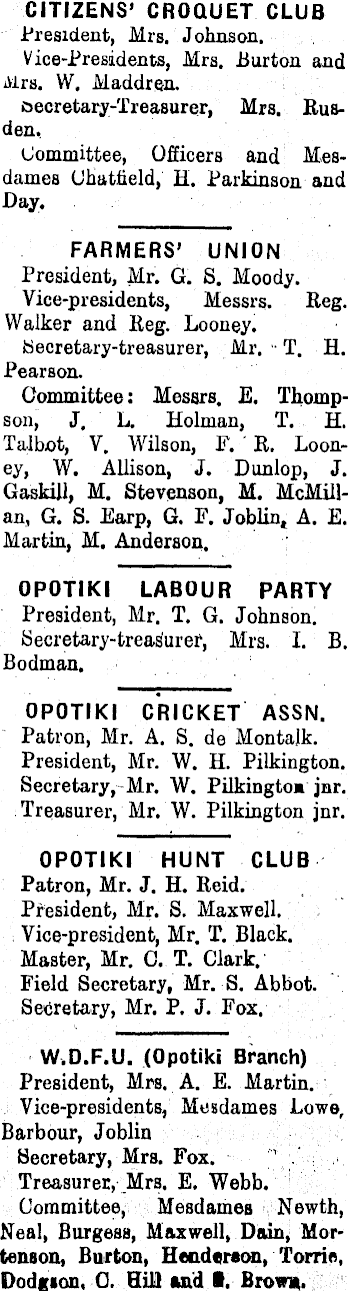 Papers Past Newspapers Opotiki News 16 October 1942 Opotiki Directory