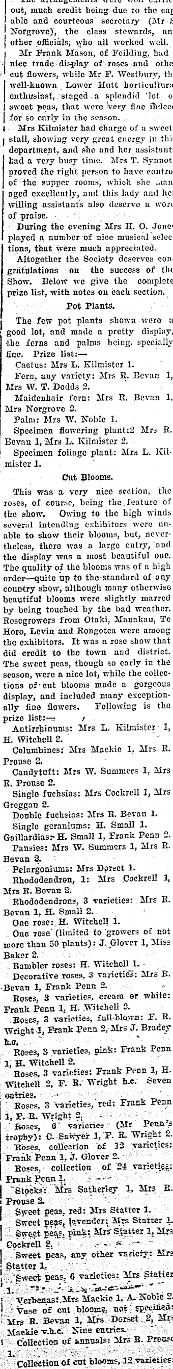 Papers Past | Newspapers | Otaki Mail | 21 November 1919 | H. H. AND I.  SOCIETY.