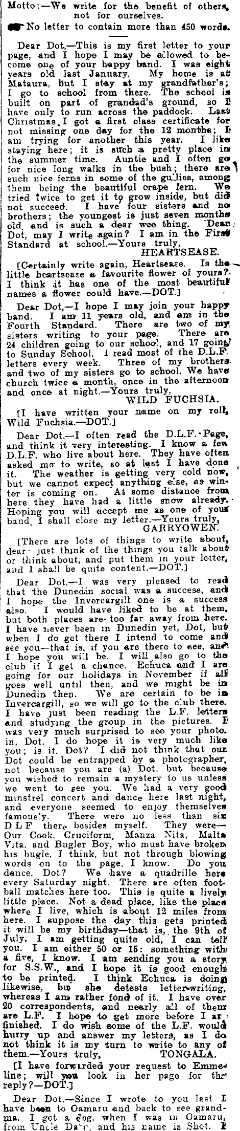 Papers Past | Newspapers | Otago Witness | 8 July 1908 | LETTERS FROM THE  LITTLE FOLK.