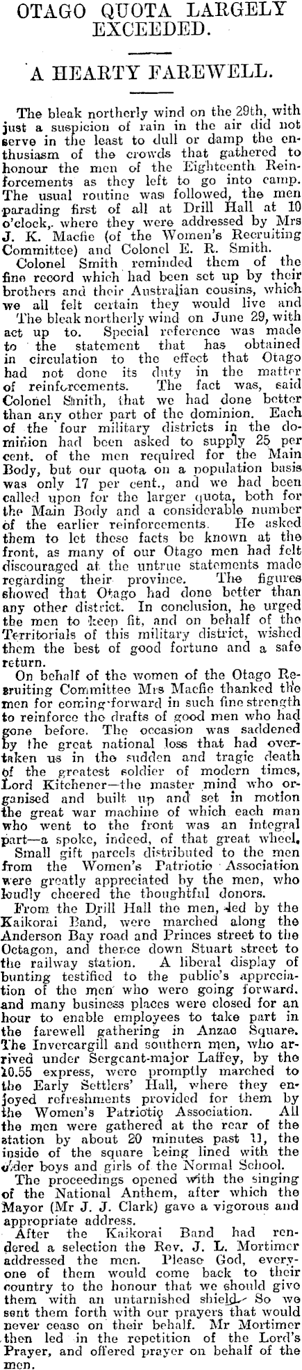 Papers Past | Newspapers | Otago Witness | 5 July 1916 | EIGHTEENTH  REINFORCEMENTS.