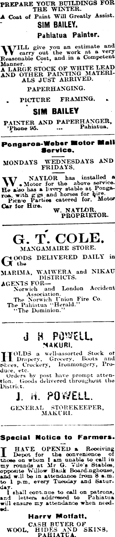 Papers Past Newspapers Pahiatua Herald 14 May 1918 Page 2 Advertisements Column 1