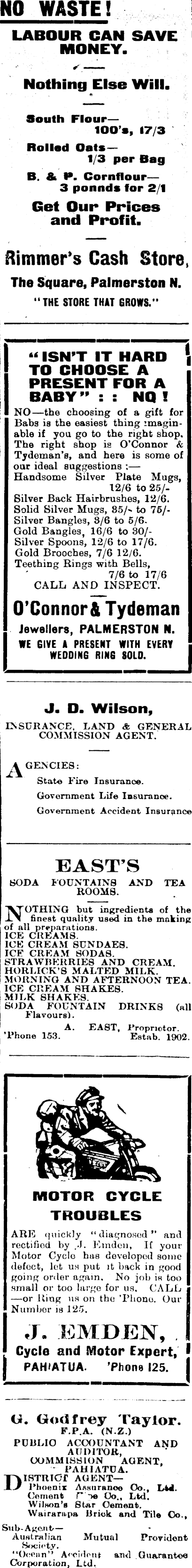 Papers Past Newspapers Pahiatua Herald 9 July 1918 Page 4 Advertisements Column 2