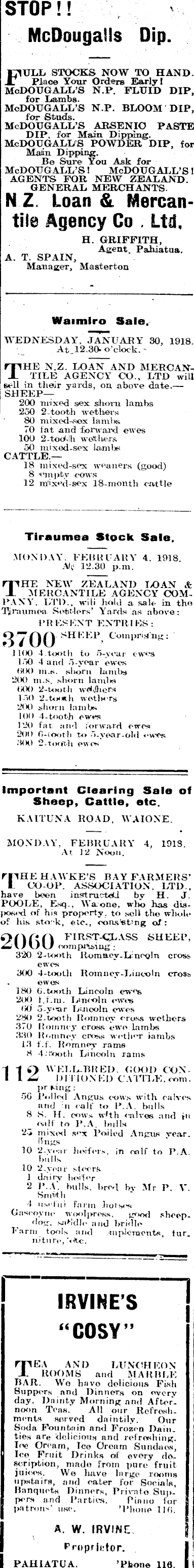 Papers Past Newspapers Pahiatua Herald 29 January 1918 Page 8 Advertisements Column 3