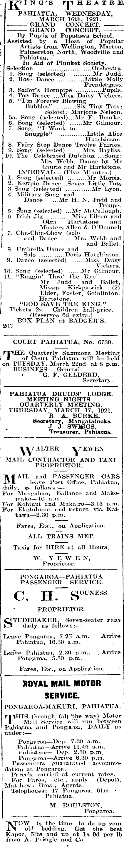 Papers Past Newspapers Pahiatua Herald 16 March 1921 Page 1 Advertisements Column 4