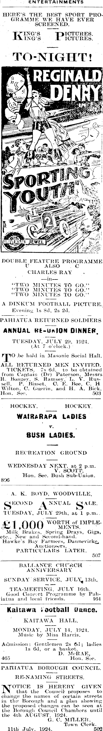 Papers Past Newspapers Pahiatua Herald 12 July 1924 Page 1 Advertisements Column 4