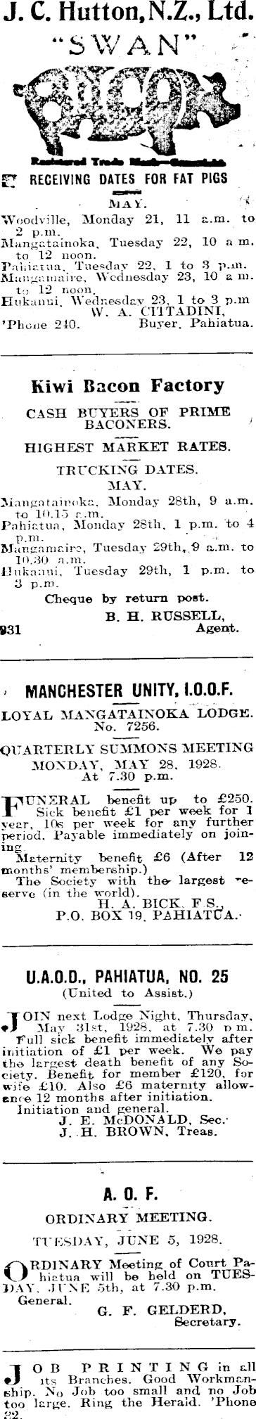 Papers Past Newspapers Pahiatua Herald 25 May 1928 Page 7 Advertisements Column 1