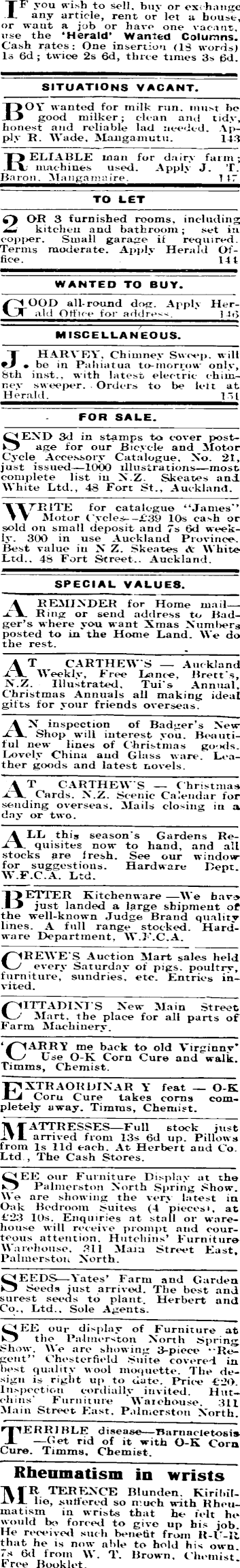 Papers Past Newspapers Pahiatua Herald 7 November 1934 Page 1 Advertisements Column 6